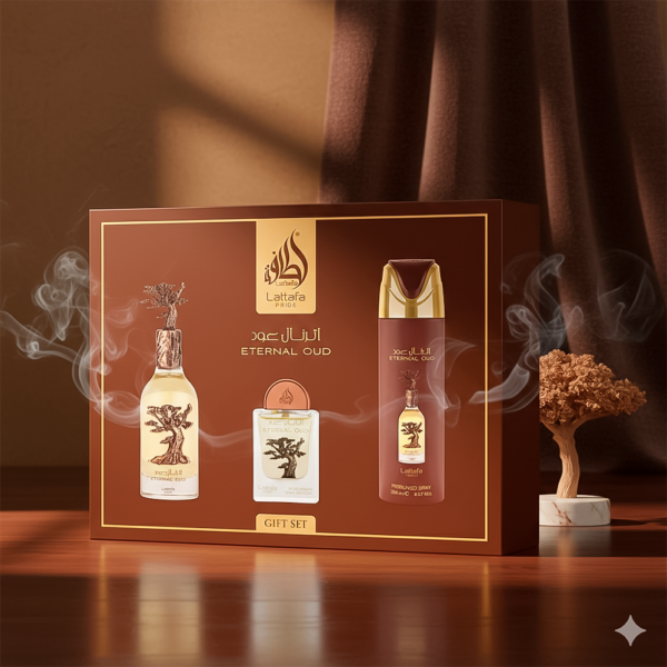kit Lattafa Pride Eternal Oud EDP 100ml + Deo 200ml + 20ml - Imagen 2