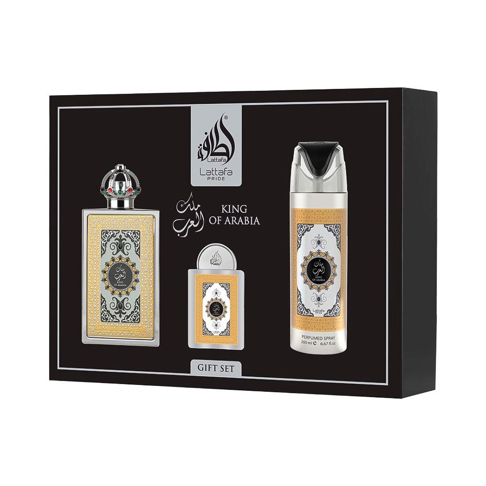 P8988486 Kit Lattafa King Of Arabia Gitf Set EDP 100ml + Deo 200ml +20ml - Imagen 1